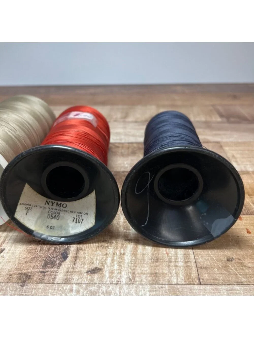 Vintage Nylon Thread Spools - Beige Red & Navy - Nymo & Star Brand - Size F